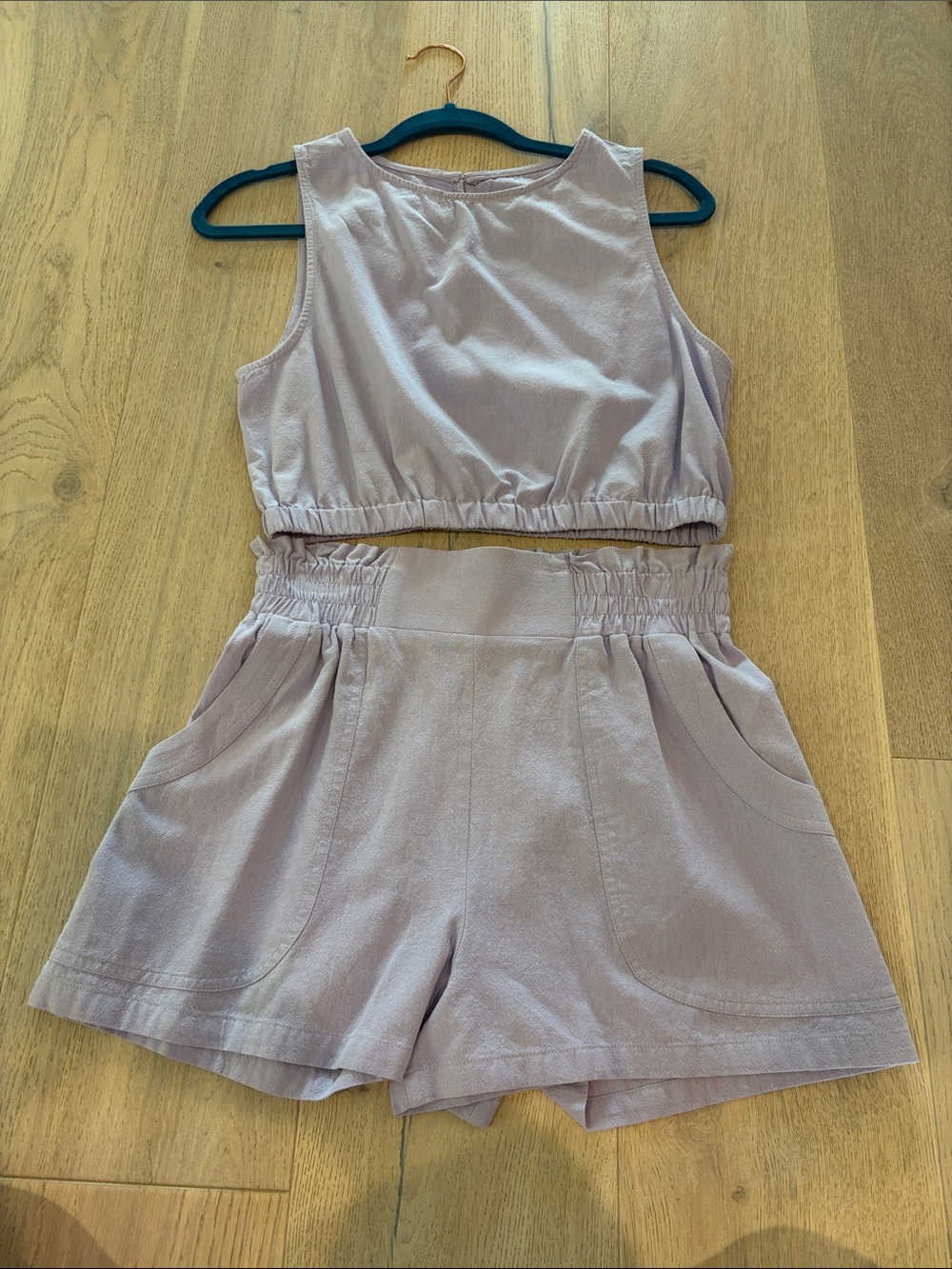 Lavender Two-Piece Crop Tank & High-Waist Shorts Set